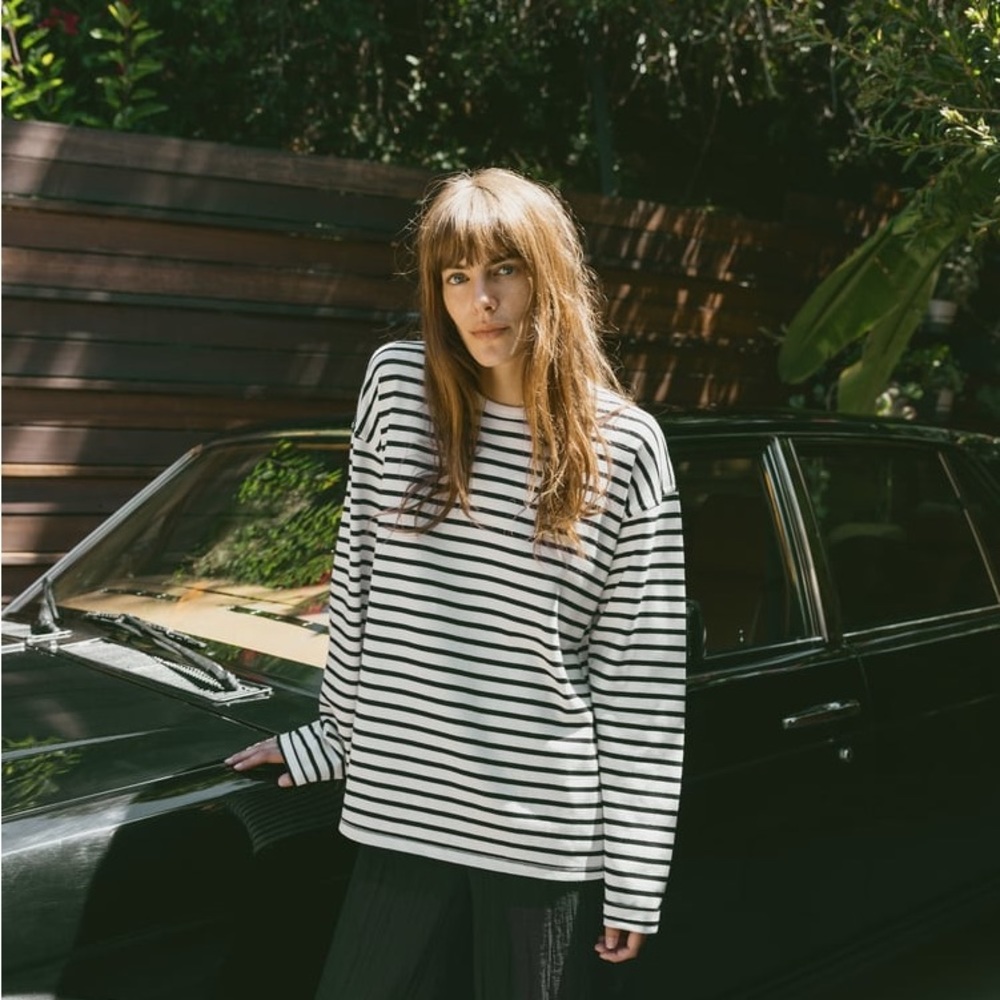 Zara striped round neck shirt - Size M, White